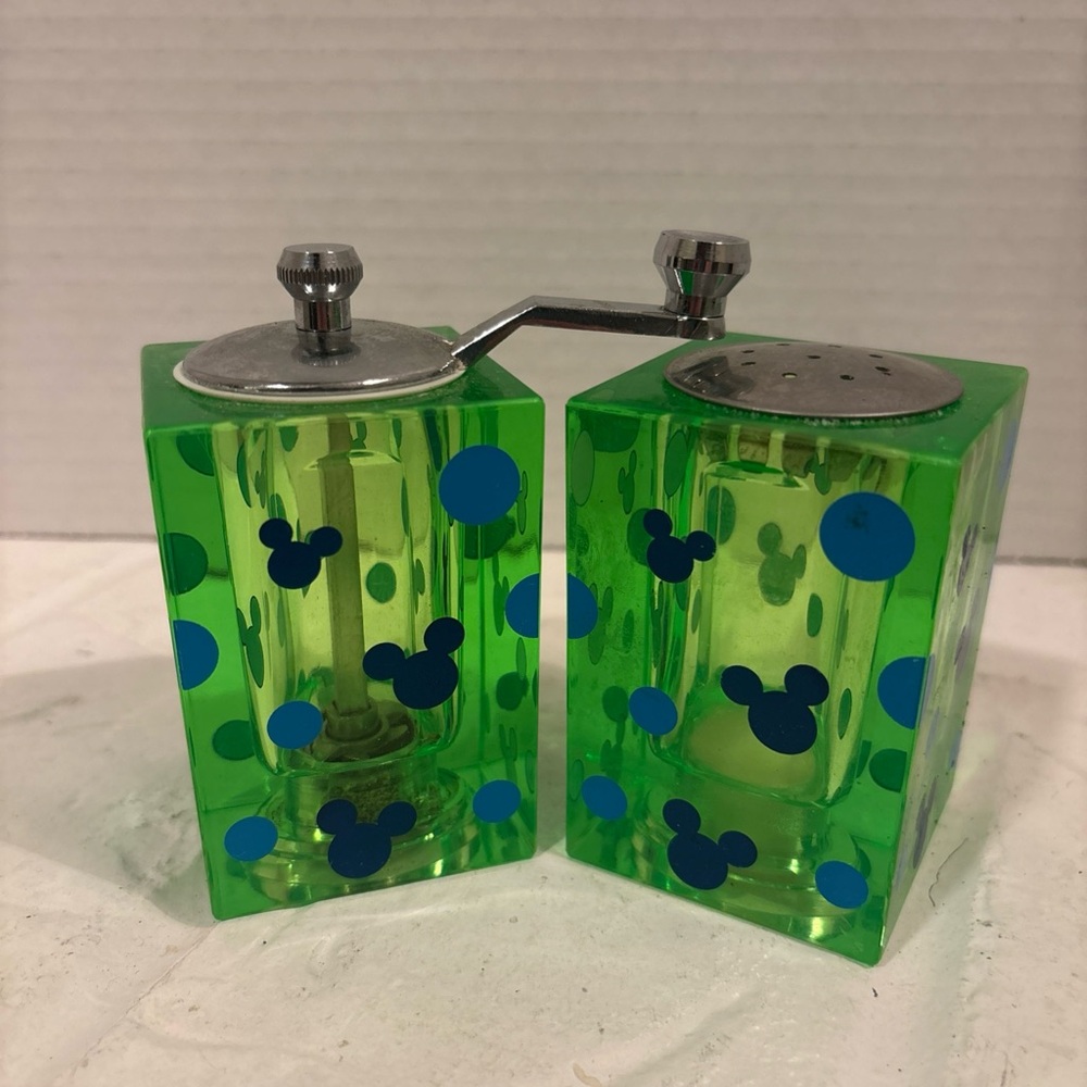 Disney Mickey Acrylic Transparent Pepper Grinder and Salt Shaker Green and Blue